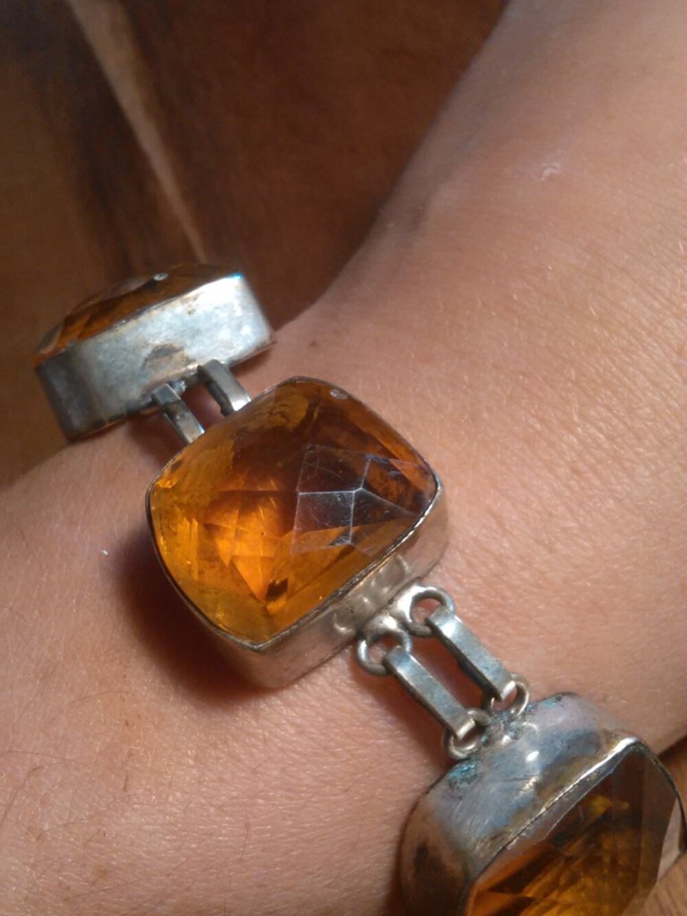 Simulated Citrine Sterling Silver Plated Bracelet (7.5 to 8 Inch)